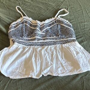 Old Navy White and Navy Embroidered Peplum Cami